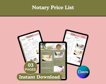 Notary Price List Template: Mobile Notary Services Pricing Sheet (Digital Download)