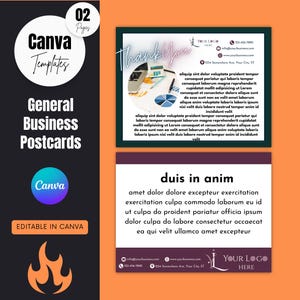 General Business Postcard Flyer Template, Thank You Postcards, Canva Editable Template, Elegant Postcards, Digital Download