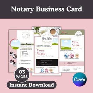 Notary Business Card, Mobile Notary Public Card, Editable Canva Business Card, Notary Signing Agent Marketing, Instant Download
