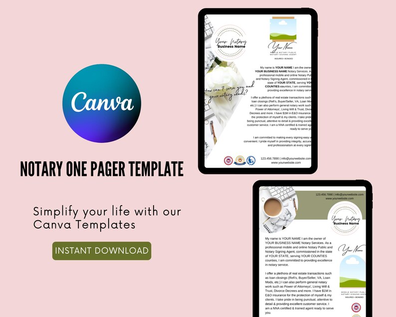 Editable Notary One Pager Template: Canva Marketing Page (instant ...