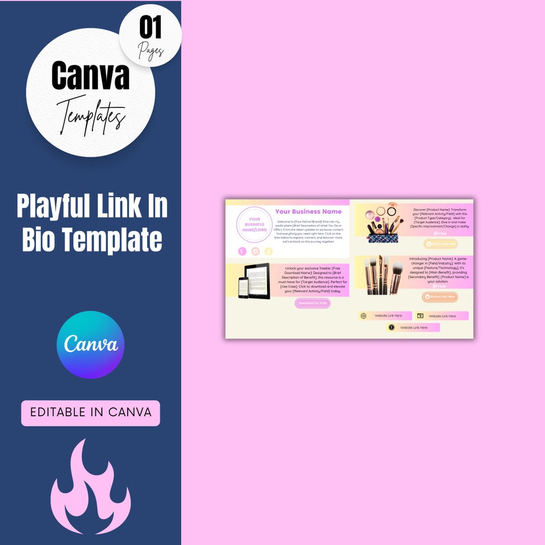 Playful Link in Bio Template: Canva Editable Business Branding (digital ...