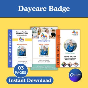 Tagesstätten-Ausweisvorlage, Krankenschwester-ID-Ausweisvorlage, bearbeitbarer Canva-Personalausweis, digitale Tagespflege-Arbeitskraft-Vorlage