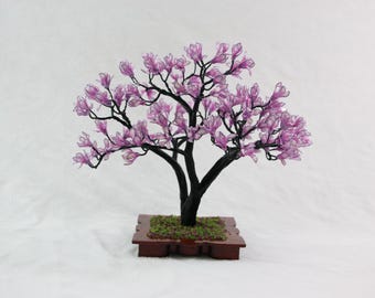 Magnolia, arte in filo metallico, albero in filo metallico, fiori in filo metallico, albero in filo metallico, bonsai, idea regalo, decorazione, albero artificiale, albero della vita, feng shui.