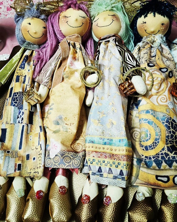 Collection of 4 Dolls in Klimt Masterpiece Silk Dress