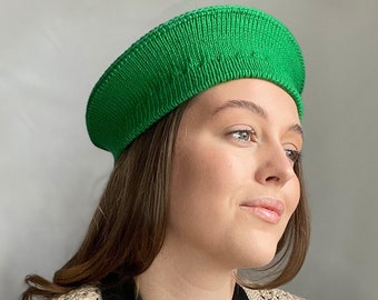 Béret pour femme, chapeau en coton, béret de créateur, couleur verte, coton doux, béret fait main, béret français chic, béret ample