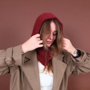 Capuche tricotée en laine mérinos, bonnet casque en alpaga, cagoule faite main, bonnet d'hiver chaud, écharpes à capuche, cadeau meilleur ami, tour de cou en laine