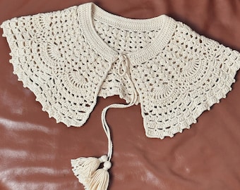 White Lace Collar for Women, Crochet Openwork Collar, Knitted
