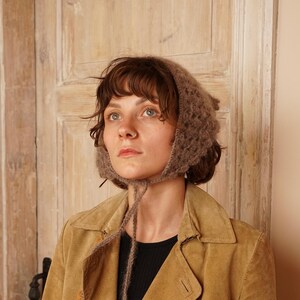 Mohair triangle head covering, hand knitted warm winter boho head scarf, kerchief bandana, headscarf church, handmade scarf, Valentines gift