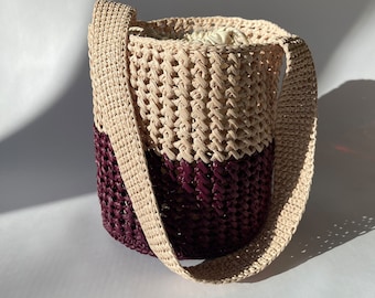 Handmade Raffia Bag, Raffia Yarn Basket Bag, Crochet Beach Bag