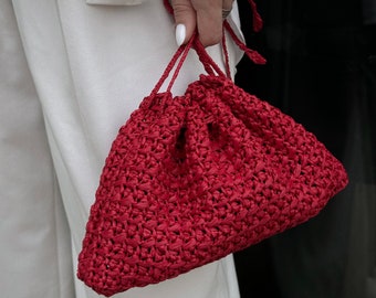 Pochette en raphia, sac à main en raphia au crochet, pochette d'été, sac de paille minimaliste, mini sac