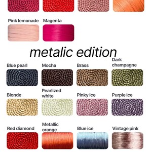 Peut inclure: Un nuancier pr&eacute;sentant des &eacute;chantillons de couleurs vari&eacute;es, notamment cranberry, rouge imp&eacute;rial et orange tropical. Le texte "metallic edition" est affich&eacute;. Le nuancier comprend &eacute;galement des couleurs comme bleu perle, mocha et diamant rouge.
