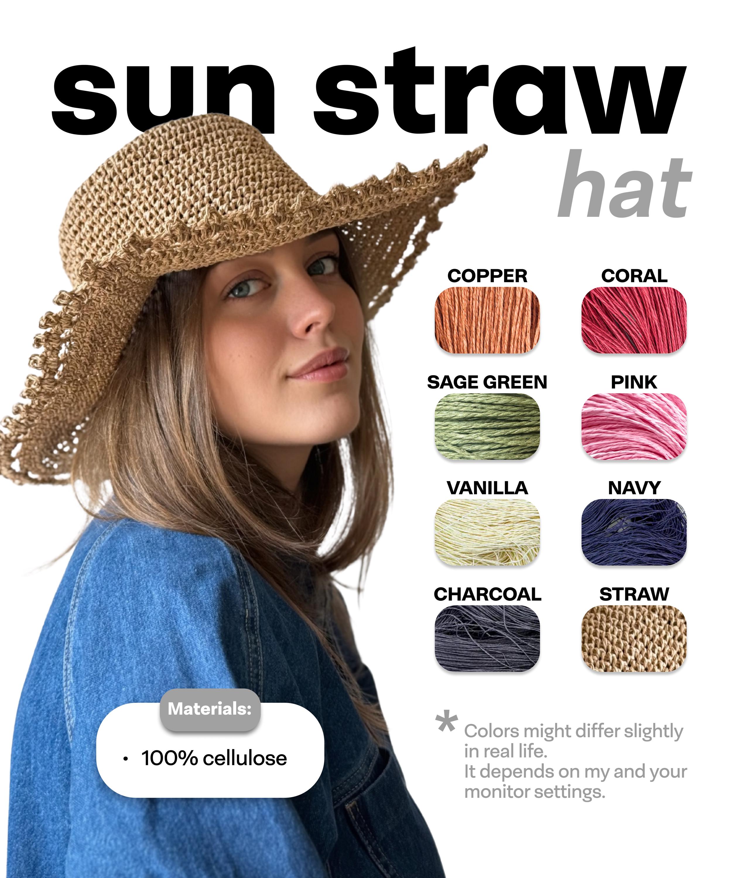 Wide Brim Crochet Straw Cowboy Hat, Boho Festival Sun Hat - Etsy display picture 2