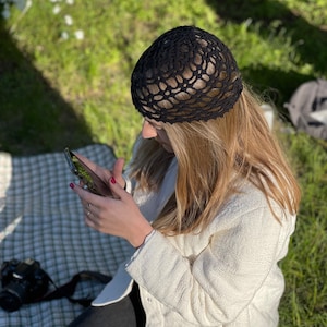 Black Crochet Summer Hat,Summer Beanie, Skull Hat