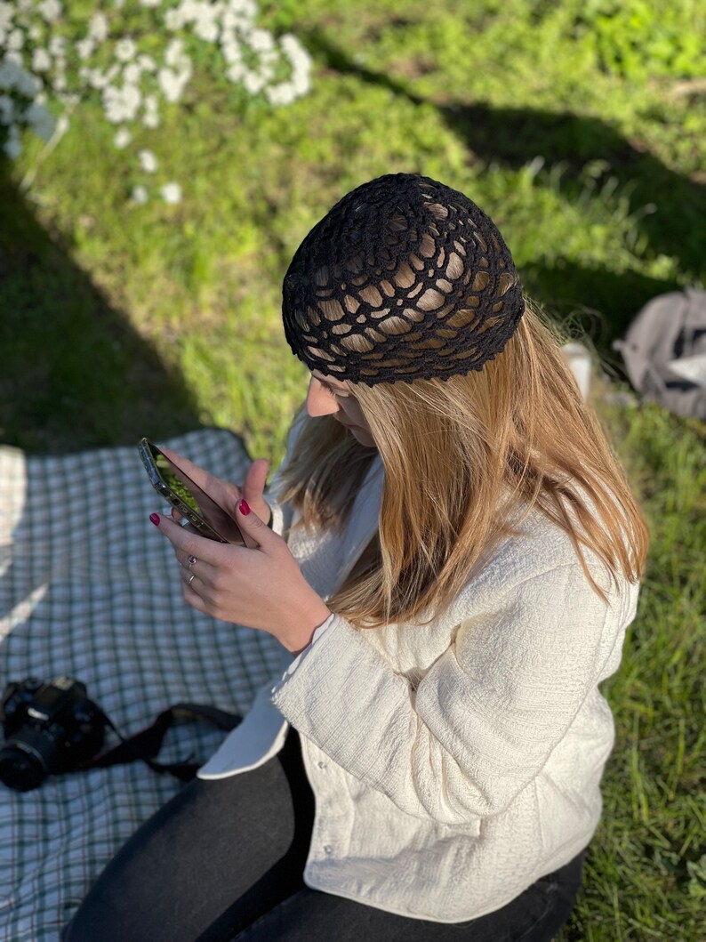 Black Crochet Summer Hat,Summer Beanie, Skull Hat