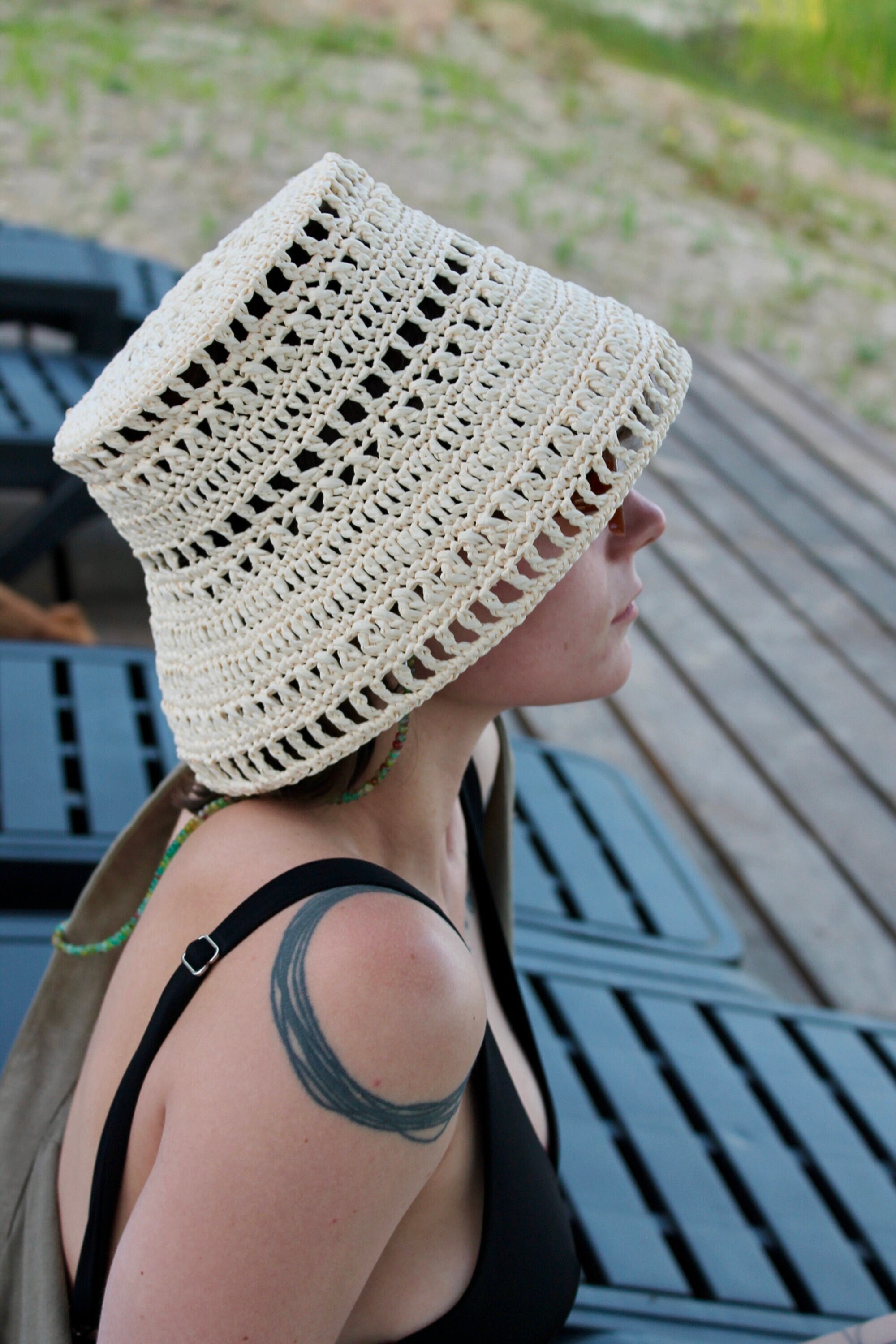 Crochet Raffia Bucket Hat, Boho Sun Hat, Сolorful Bucket Hat  display picture 1