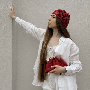 Berry Red Crochet Summer Hat,Summer Beanie, Skull Hat