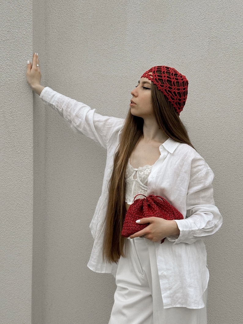 Berry Red Crochet Summer Hat,Summer Beanie, Skull Hat