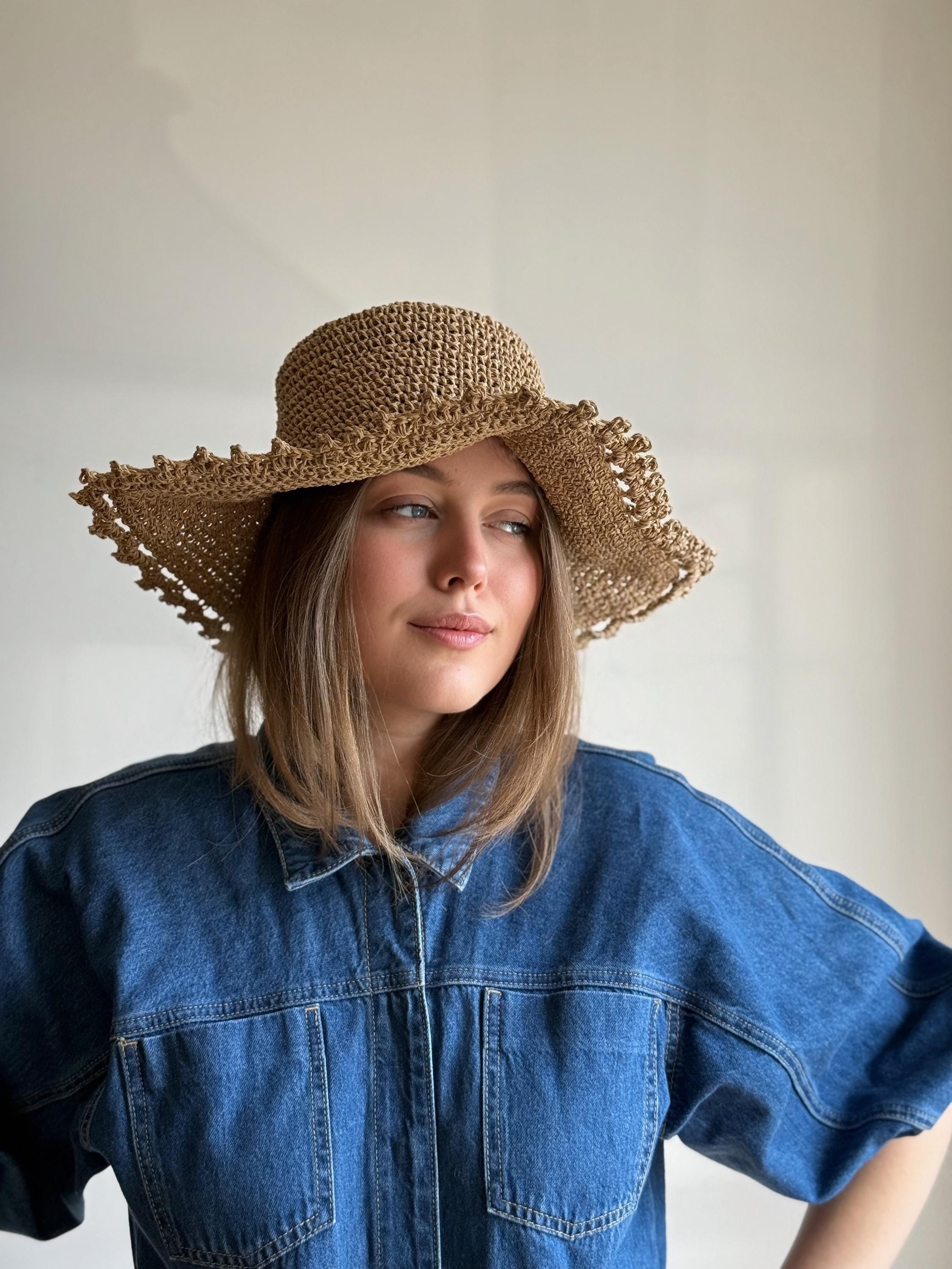 Wide Brim Crochet Straw Cowboy Hat, Boho Festival Sun Hat - Etsy display picture 1