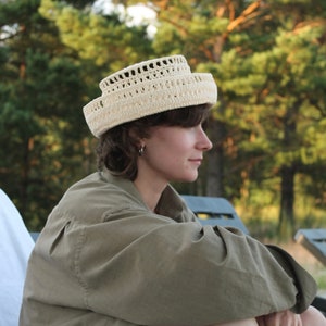 Virkad Raffia Bucket Hat, Boho Solhatt, Färgglad Bucket Hat
