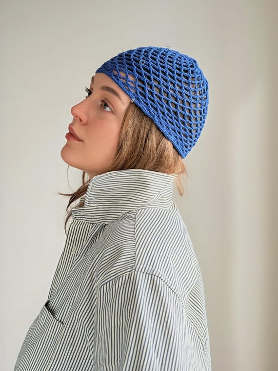 Crochet Beanie Summer Handmade Knit Lightweight Skull Cap Breathable Travel Hat V Mesh Lace Skull Cap | Handmade Cotton Crochet Summer Hat  main image 3