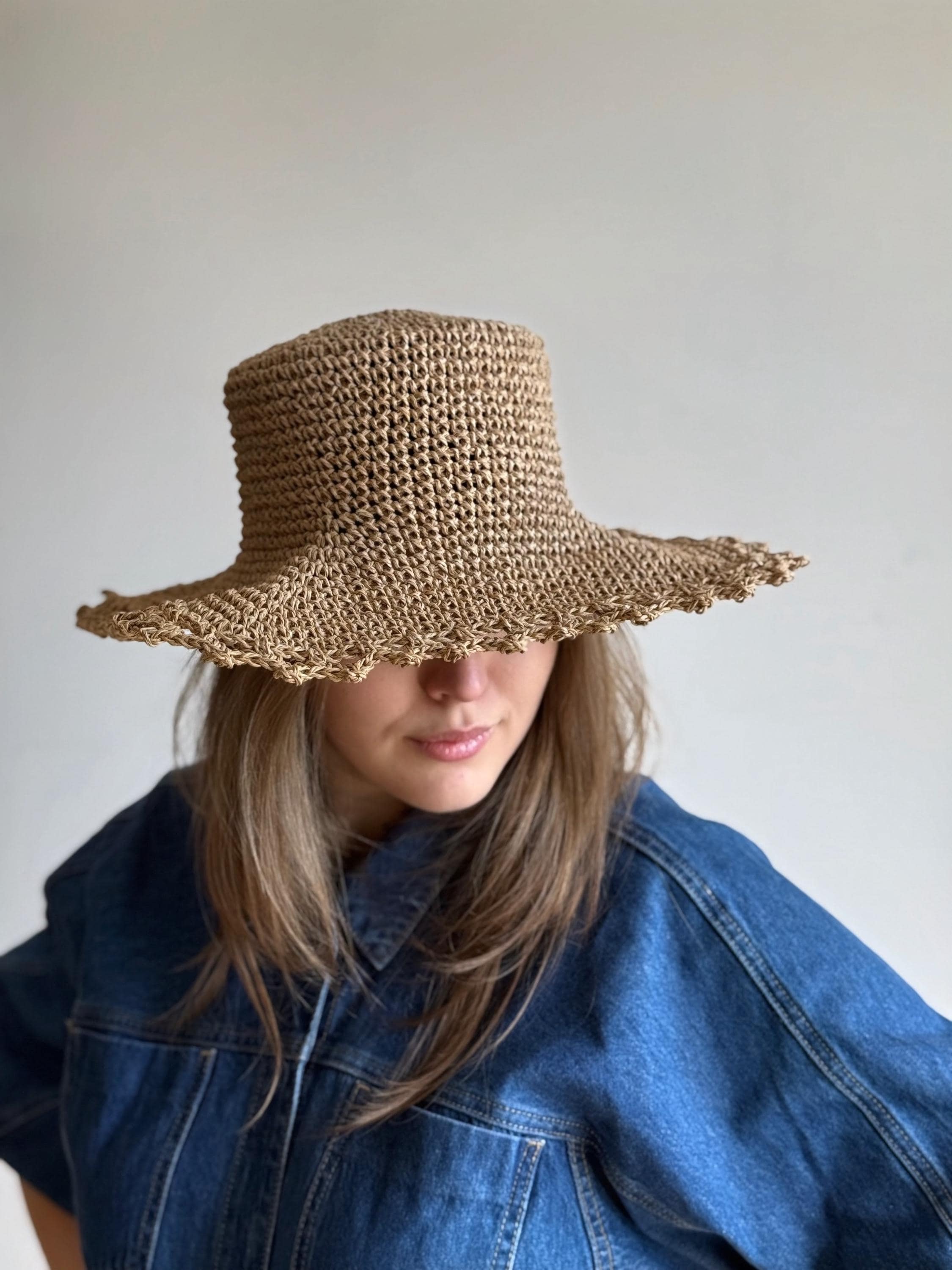 Wide Brim Crochet Straw Cowboy Hat, Boho Festival Sun Hat - Etsy display picture 3
