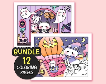 Lot de 12 pages à colorier simples d'Halloween pour adultes - 12 pages à colorier simples pour adolescents, pages à colorier faciles et audacieuses