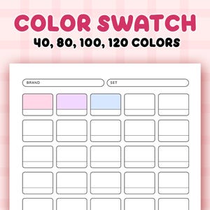 Color Swatch Chart Printable, Blank Color Swatches Sheets PDF, Alcohol Markers Blank Color Chart Printable, 40 80 100 120 Color Swatch