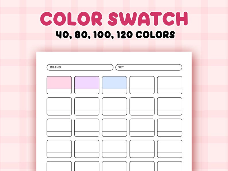 Color Swatch Chart Printable, Blank Color Swatches Sheets PDF, Alcohol Markers Blank Color Chart Printable, 40 80 100 120 Color Swatch