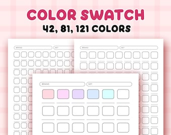 Color Swatch Chart Printable, Blank Color Swatches Sheets PDF, Alcohol Markers Blank Color Chart Printable 42, 81, 121 color test