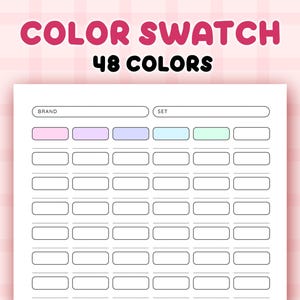 Color Swatch Chart Printable, Blank Color Swatches Sheets PDF, Alcohol Markers Blank Color Chart Printable, Template 48 color test
