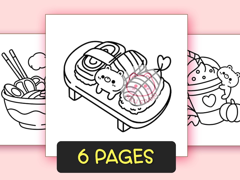 Food Drink & Sweet Bold and Easy Coloring Pages for Adults - 6 Pages Simple Coloring Sheet Aesthetic Coloring page Teen Kawaii Coloring Book