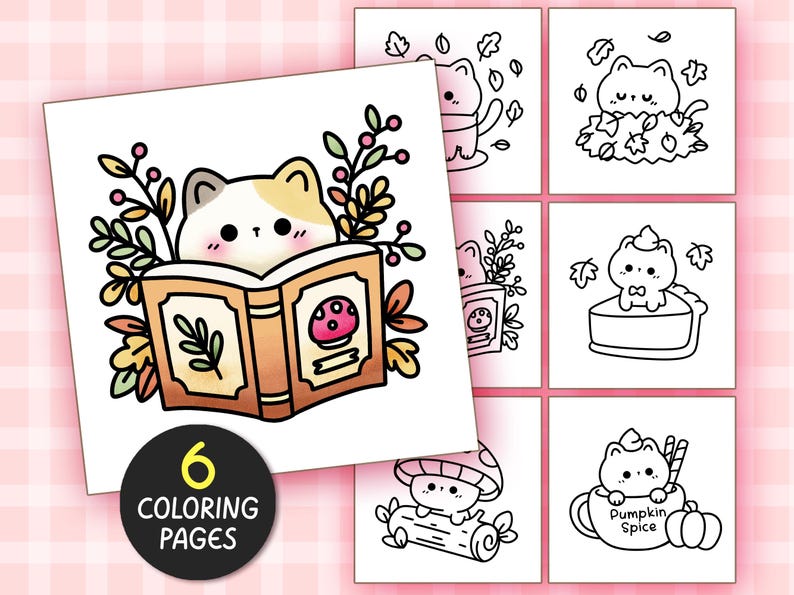 Autumn Bundle Fall Kawaii Cozy Coloring Pages Bundle for Adults, 24 Pages Autumn Aesthetic Coloring, Bold and Easy Coloring page for teen