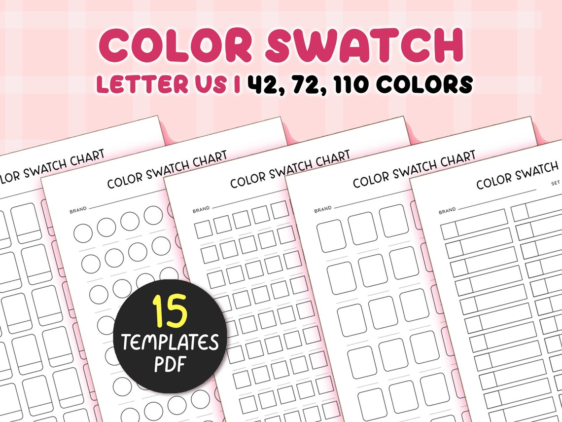 Cute Color Swatch Chart Printable, Kawaii Color Swatches Sheets PDF ...