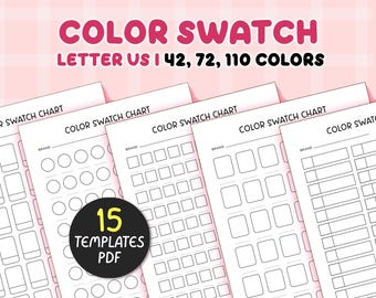 Lindo cuadro de muestras de color imprimible, hojas de muestras de color Kawaii en formato PDF, cuadro de colores en blanco con marcadores de alcohol para imprimir, prueba de color 42, 72 y 110