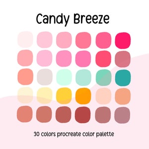 Candy Breeze Aesthetic Color Palette Procreate palette swatches, Kawaii color palette procreate color palette, iPad Procreate Tools