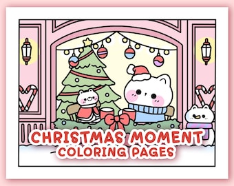 Cozy Christmas Coloring Pages, Printable Christmas Coloring Book, Kawaii Holiday Coloring Page, Kawaii Christmas, Cozy Holiday Coloring Page
