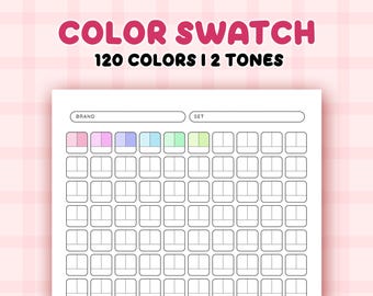 Color Swatch Chart Printable, Blank Color Swatches Sheets PDF, Alcohol Markers Blank Color Chart Printable, 120 color test