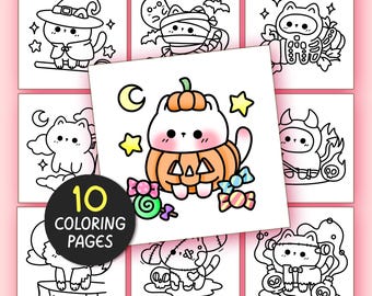 Halloween Bold and Easy Coloring Pages for Adults - 10 Pages Simple Coloring Sheet Kawaii Coloring Book Aesthetic Teen Coloring Pages