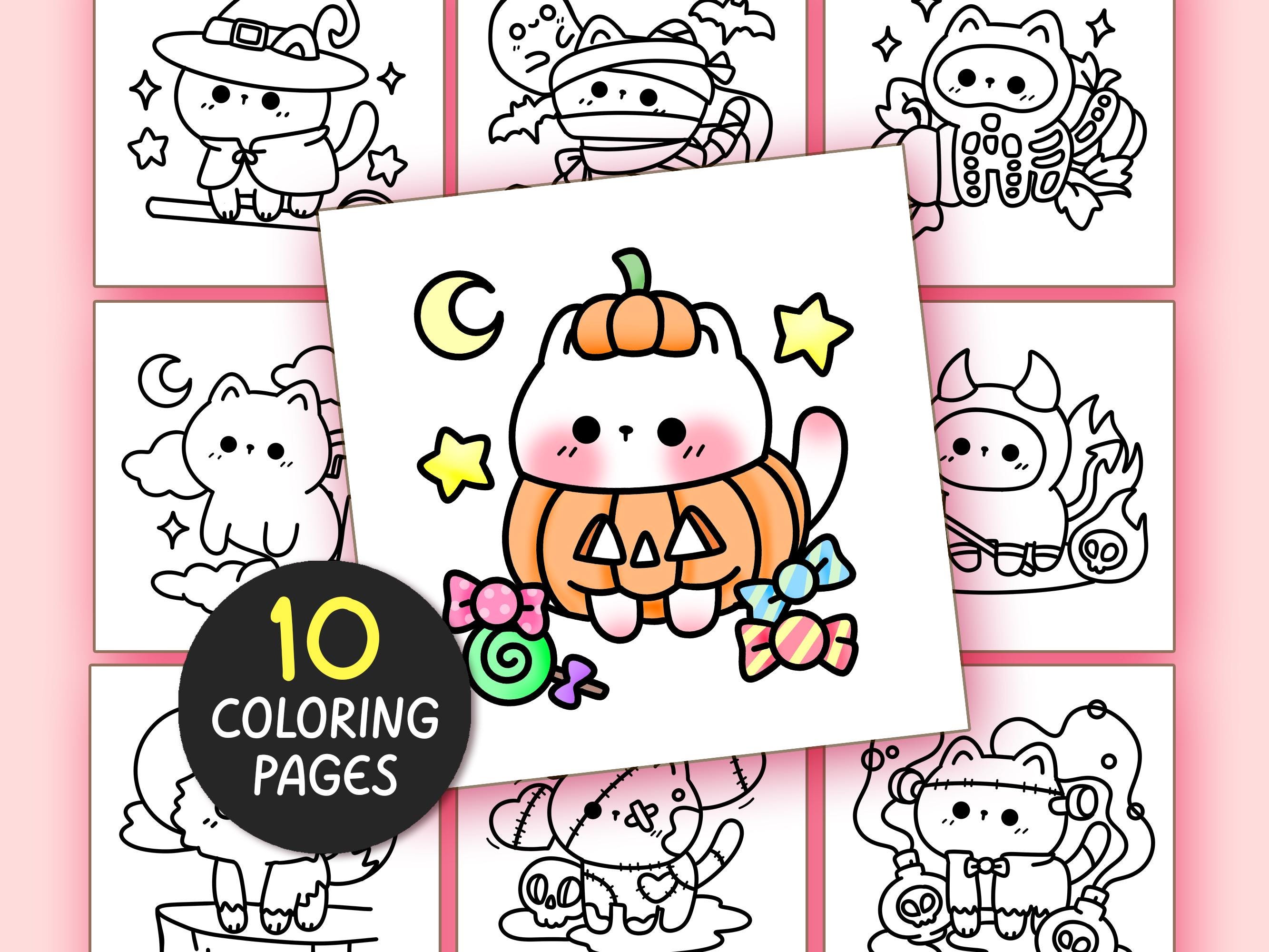 Halloween Bold and Easy Coloring Pages for Adults - 10 Pages Simple Coloring Sheet Kawaii Coloring Book Aesthetic Teen Coloring Pages