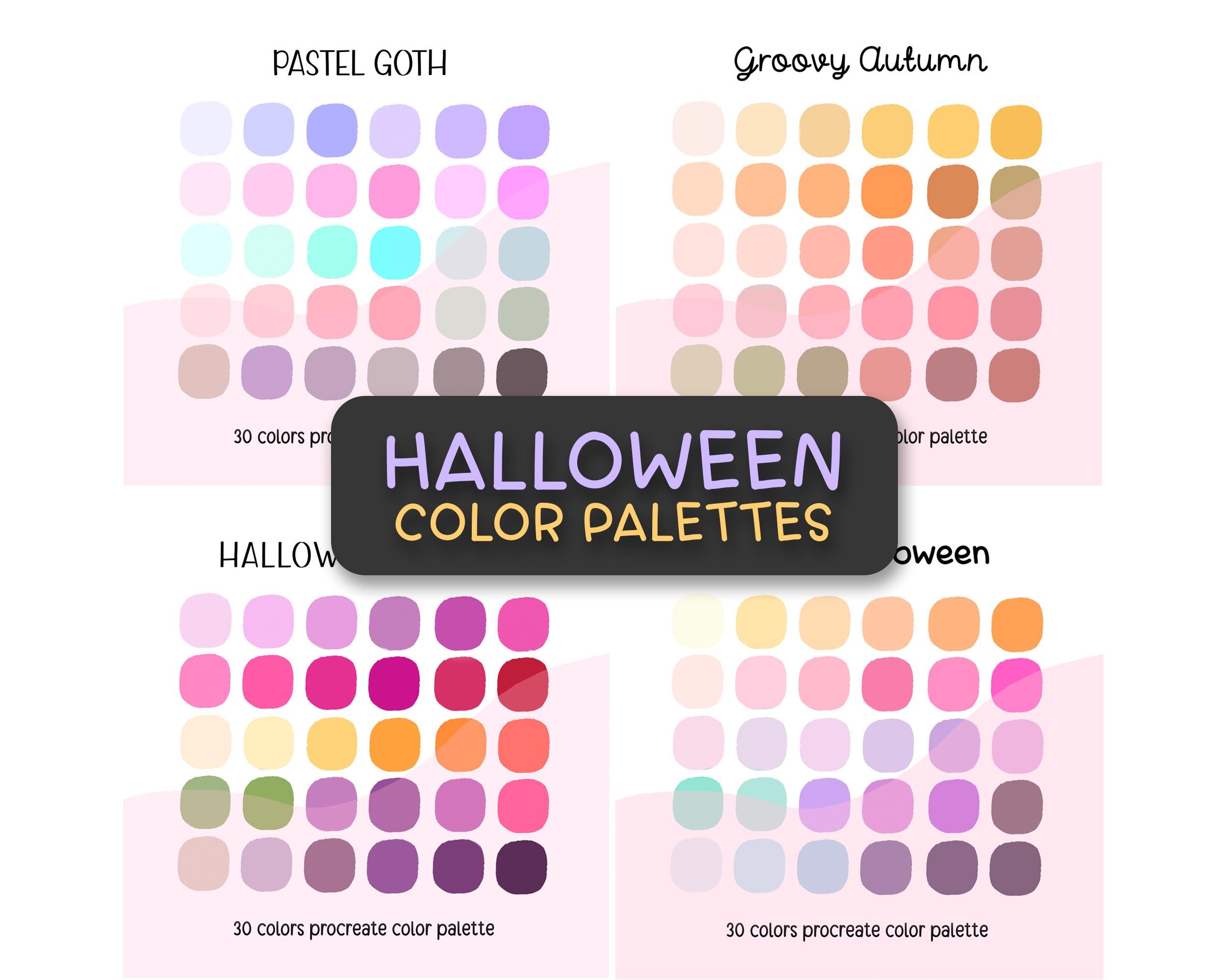 Bundle de paletas de color Procreate estética de Halloween – Swatches kawaii pastel y spooky para iPad