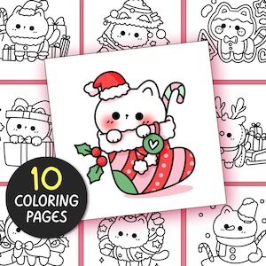 Christmas Bold and Easy Coloring Pages for Adults - 10 Pages Simple Coloring Sheet Kawaii Coloring Book Aesthetic Teen Coloring Pages