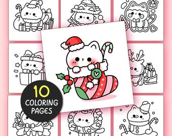 Christmas Bold and Easy Coloring Pages for Adults - 10 Pages Simple Coloring Sheet Kawaii Coloring Book Aesthetic Teen Coloring Pages