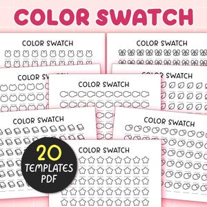 Cute Color Swatch Chart printable, Kawaii Color Swatches Sheets PDF, Alcohol Markers Blank Color Chart Printable, Colour Swatch Template
