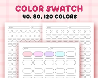 Color Swatch Chart Printable, Blank Color Swatches Sheets PDF, Alcohol Markers Blank Color Chart Printable, 40 80 120 color test