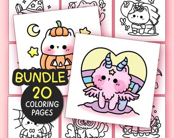 Coloriages d'Halloween simples et audacieux pour adultes - 20 pages à colorier simples - Coloriages pour adolescents Kawaii