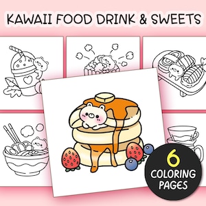 Food Drink & Sweet Bold and Easy Coloring Pages for Adults - 6 Pages Simple Coloring Sheet Aesthetic Coloring page Teen Kawaii Coloring Book