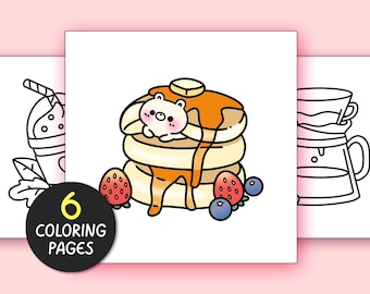 Food & Drink Bold and Easy Coloring Pages for Adults - 6 Pages Simple Coloring Sheet Aesthetic Coloring page Teen Kawaii Coloring Book