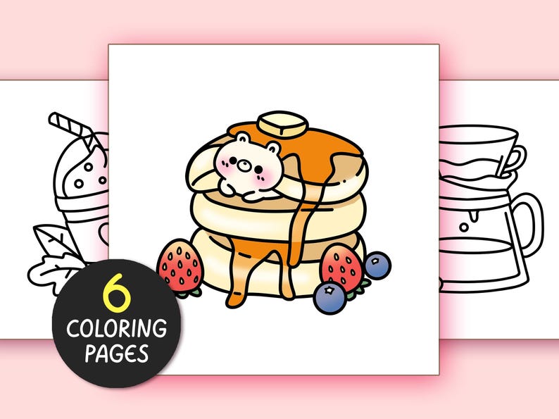 Food Drink & Sweet Bold and Easy Coloring Pages for Adults - 6 Pages Simple Coloring Sheet Aesthetic Coloring page Teen Kawaii Coloring Book