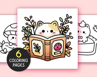 Autumn Bold and Easy Coloring Pages for Adults - 6 Pages Simple Coloring Sheet Kawaii Coloring Book Aesthetic Teen Coloring Pages