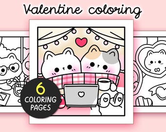 Valentine Kawaii Cozy Bold And Easy Coloring Pages, Cozy love coloring, Cozy Date Cute And Easy coloring book, Couple Cozy Printable